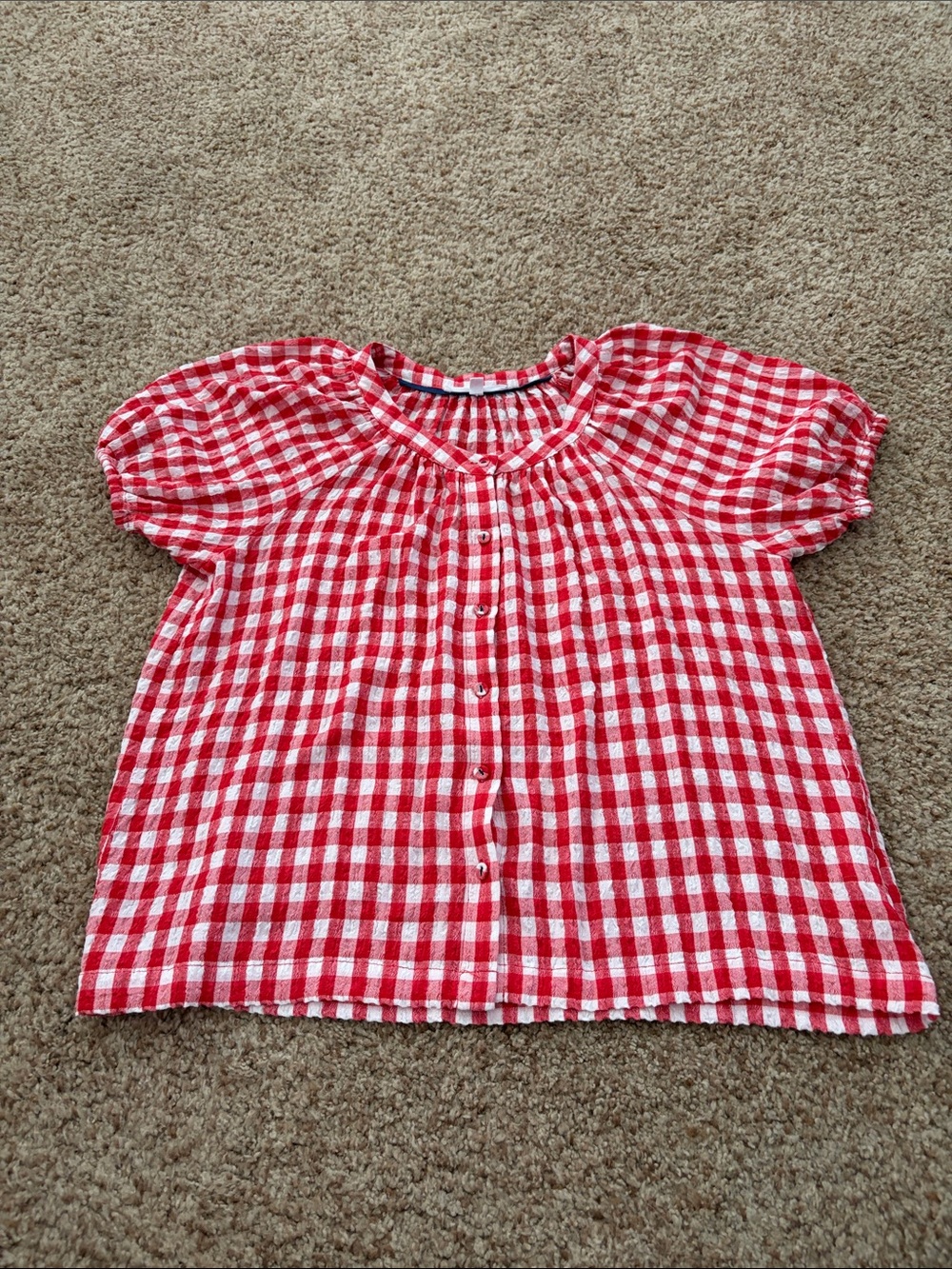 Jane and Delancey Red and White Gingham Button-Front Blouse